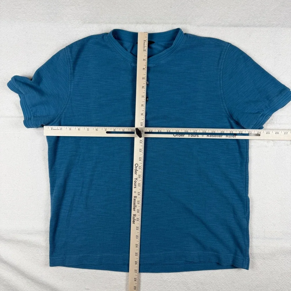 Banana Republic Mens Teal Blue Slub Cotton Short Sleeve Henley Shirt Size Large